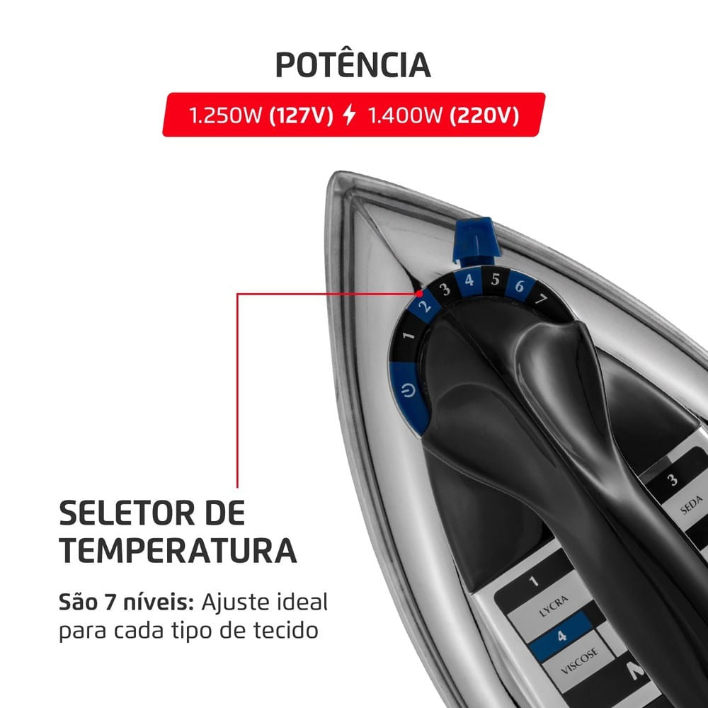 Ferro de Passa Roupa a Seco FS-01-BI Mondial 1250W Ferro de Passa Roupa a Seco FS-01-BI Mondial 1250W